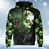 Green Gothic Skull Spider Print Unisex Pullover Hoodie-Wonder Skull