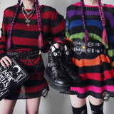 Awesome Black Red Stripe Punk Gothic Long Unisex Sweater - Wonder Skull