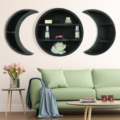 Black Moon Shelf Wall Decor, Magnificent Wooden Crescent Moon Shelf - Wonder Skull