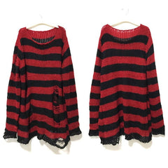 Awesome Black Red Stripe Punk Gothic Long Unisex Sweater - Wonder Skull