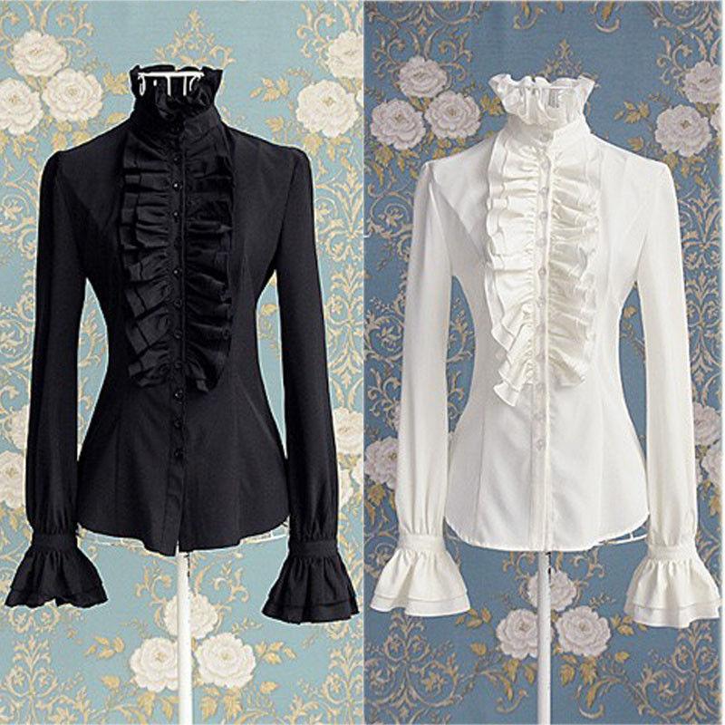 Fashion Victorian Tops Ruffles Long Sleeve, Elegant Shirt For Women - Wonder Skull