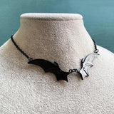 Goth Bat Wings Pendant Necklace, Dark Fashion Jewelry For Women - Wonder Skull