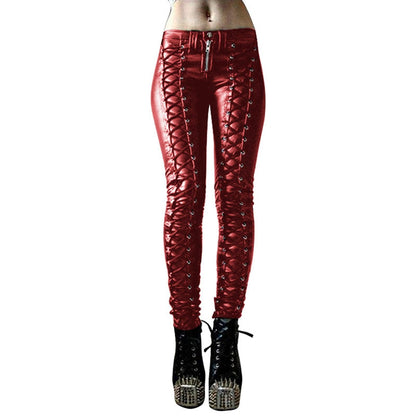 Black Faux Leather Pants, Amazing Gothic Leggings For Women - Wonder Skull