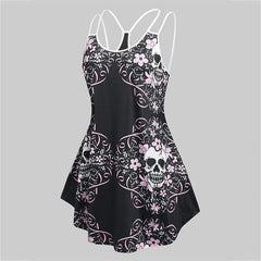 Skull Print O-neck Sleeveless Tank Top Gothic Style - Wonder Skull