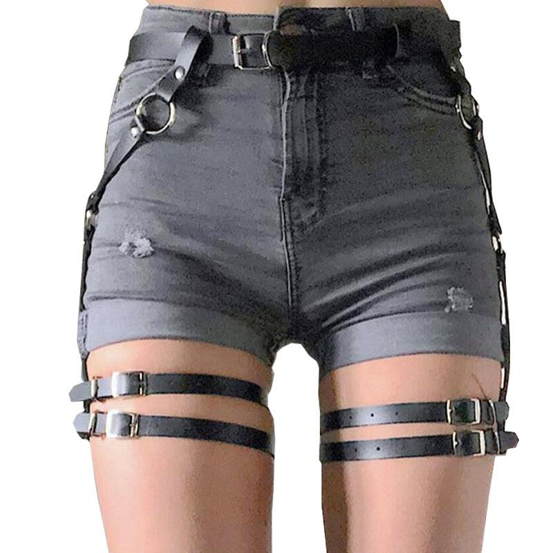 Punk Gothic Black Leather Sword Belt, Sexy Leg Waist Garter For Women - Wonder Skull