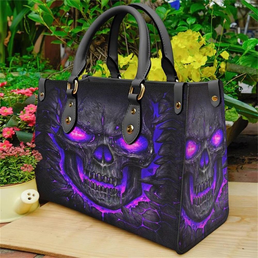 Purple Skull Lava Leather Bag, Amazing Purses For Women - Wonder Skull