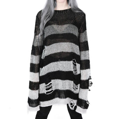 Awesome Black Red Stripe Punk Gothic Long Unisex Sweater - Wonder Skull