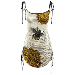 Honey Bee Drapy Tie Dress, Sexy Sleeveless Tight Body For Women - Wonder Skull