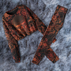 Skull Lotus Orange Combo Long Sleeve Sweatshirt and Leggings - Wonder Skull