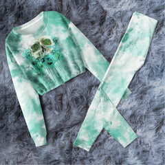 Skull Rose Watercolor Cyan Combo Long Sleeve Sweatshirt and Leggings - Wonder Skull