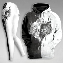 Skull Black White Heart Gothic Combo Hoodie and Leggings - Wonder Skull