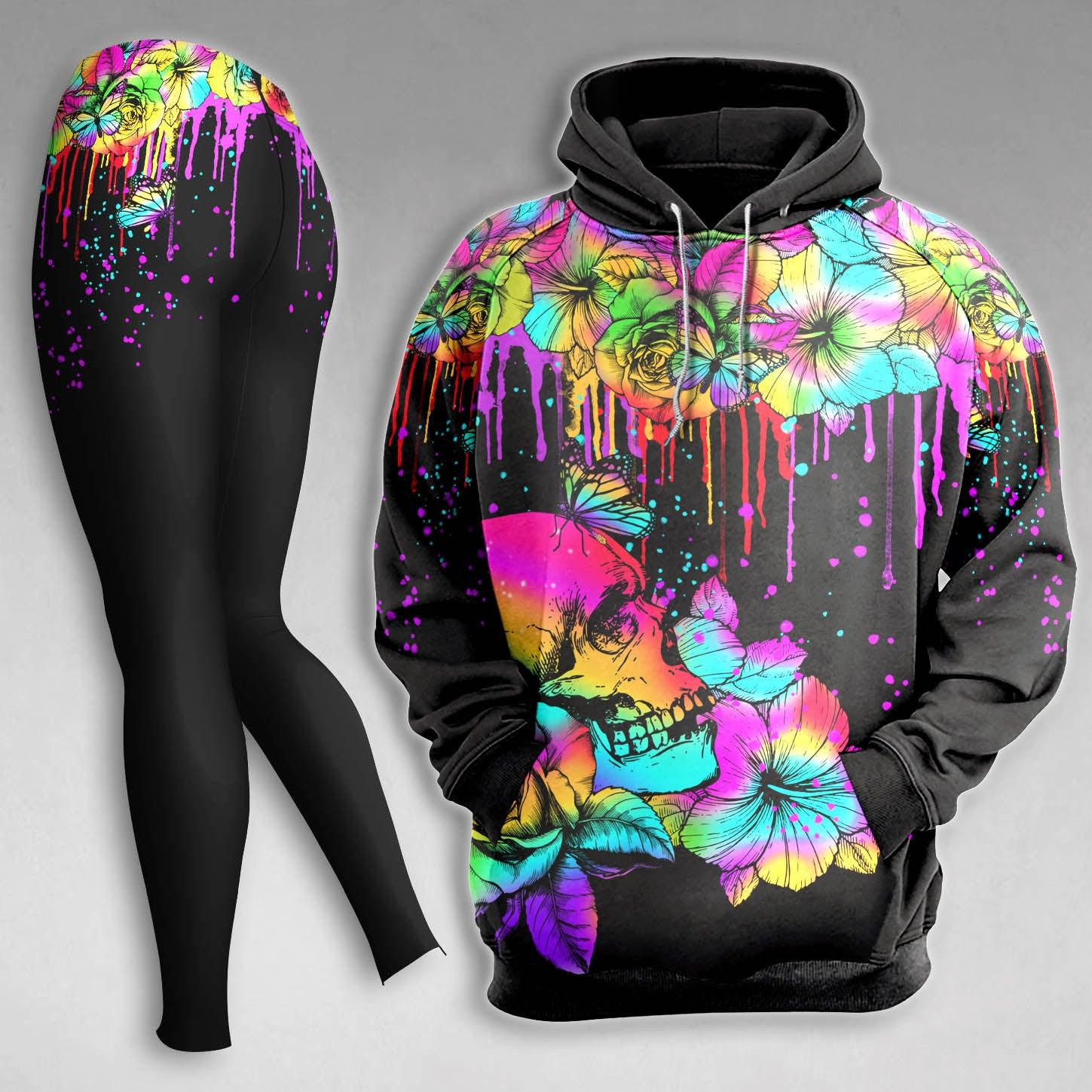 Skull Flower Colorful Gothic Combo Hoodie and Leggings - Wonder Skull