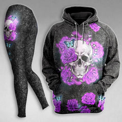 Skull Rose Pink Gothic Combo Hoodie and Leggings - Wonder Skull