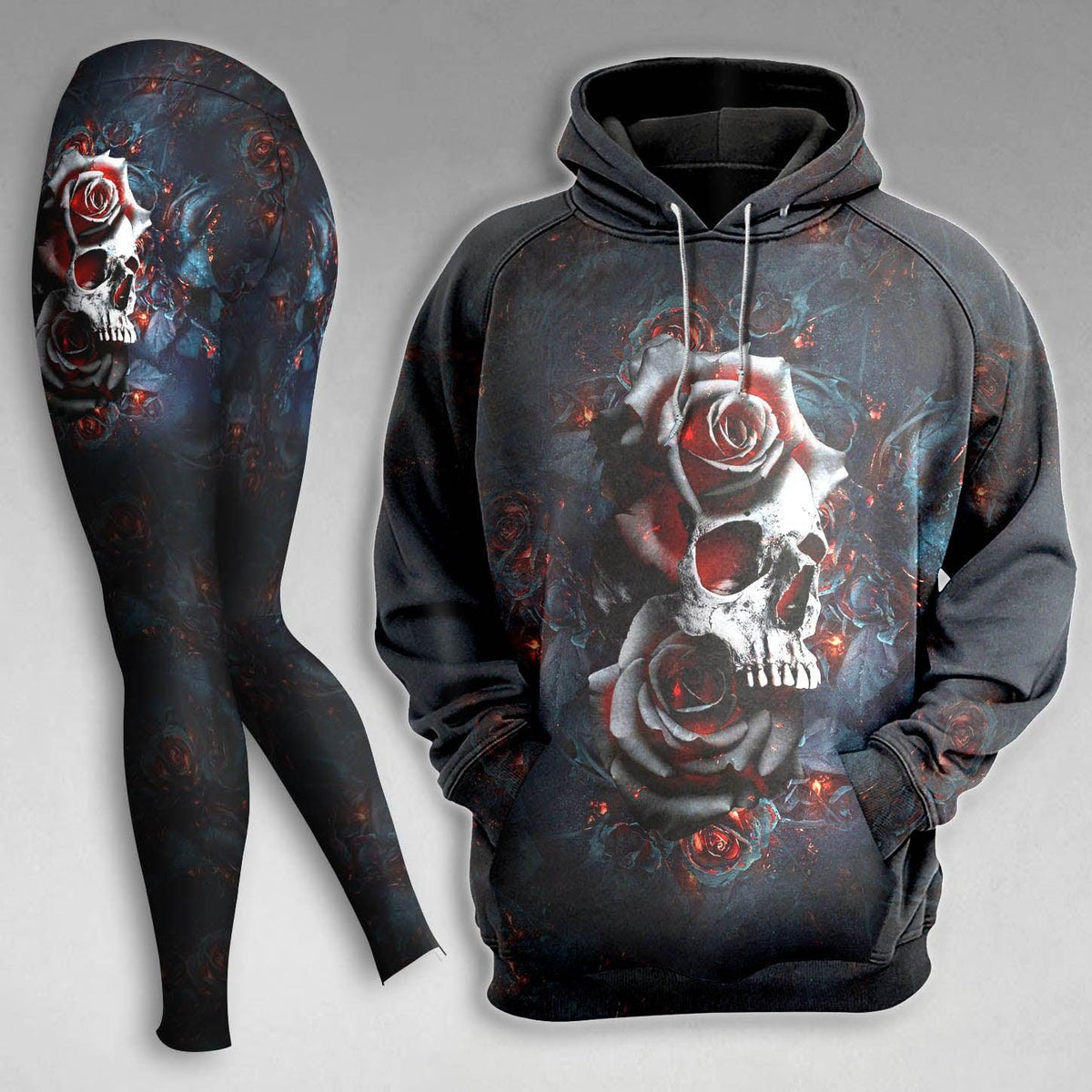 Skull Rose Lava Gothic Combo Hoodie and Leggings - Wonder Skull