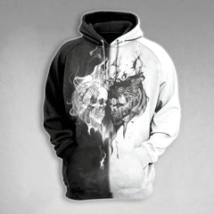 Skull Black White Heart Gothic Combo Hoodie and Leggings - Wonder Skull