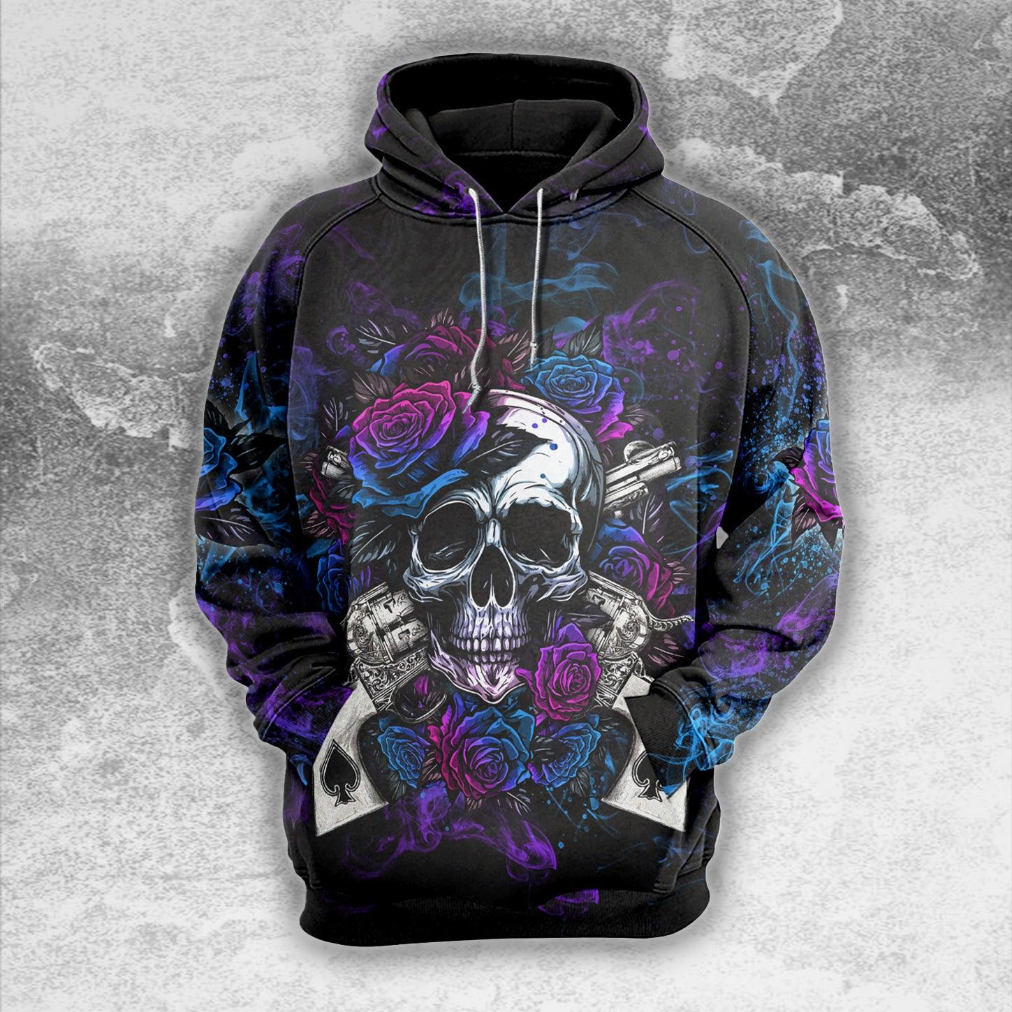 Gun Rose Purple Skull Bones Combo Hoodie and Leggings - Wonder Skull
