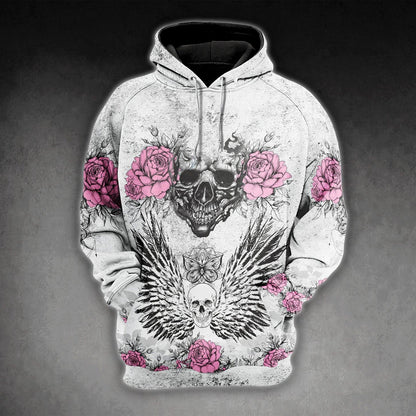 Vintage Rose Skull Pink Combo Hoodie and Leggings - Wonder Skull