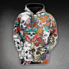 Vintage Rose Skull Pattern Combo Hoodie and Leggings - Wonder Skull