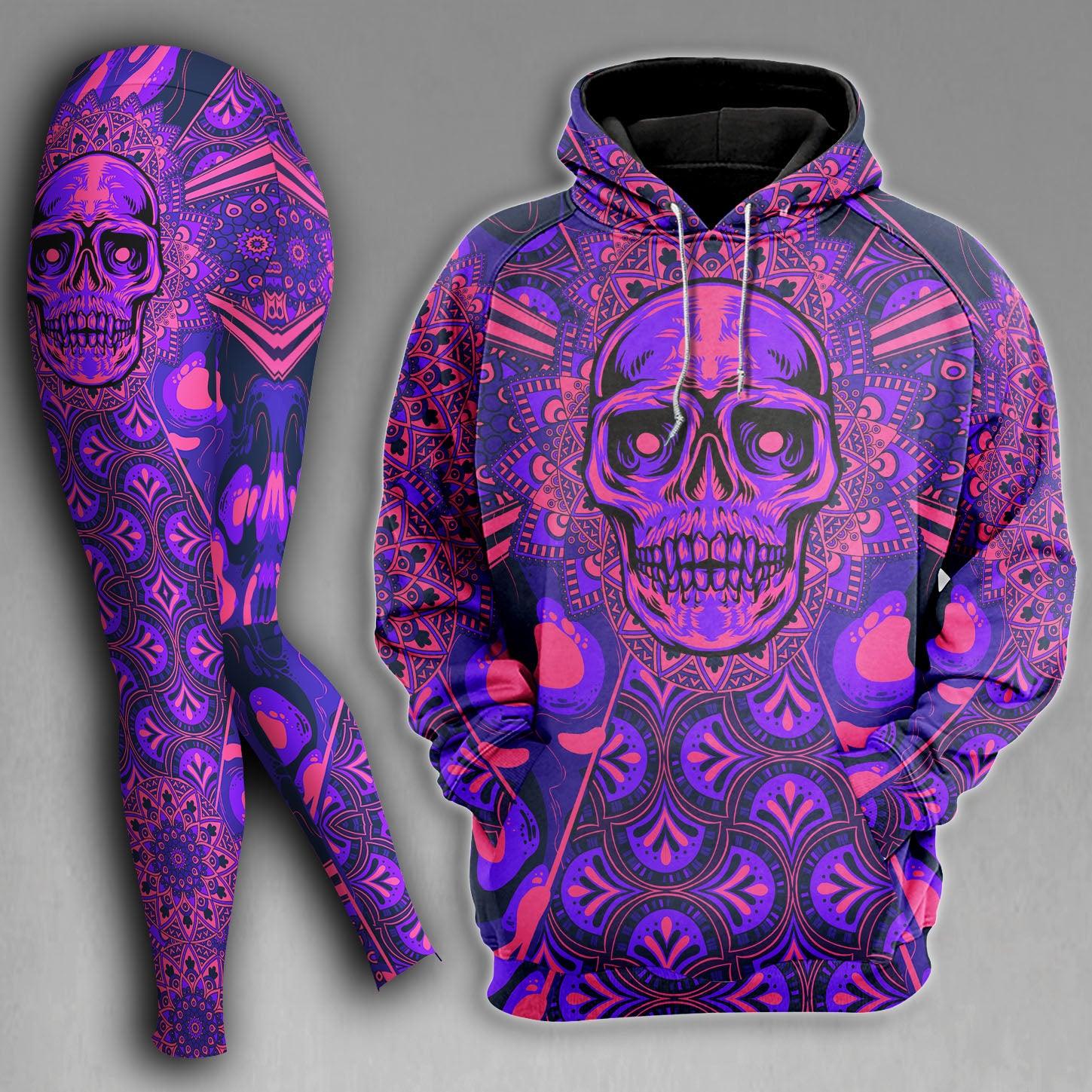 Skull Sugar Purple Pattern Gothic Combo Hoodie and Leggings - Wonder Skull