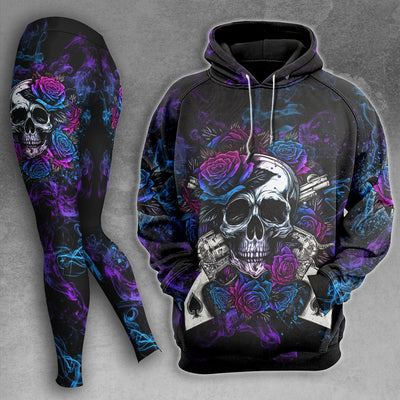 Gun Rose Purple Skull Bones Combo Hoodie and Leggings - Wonder Skull
