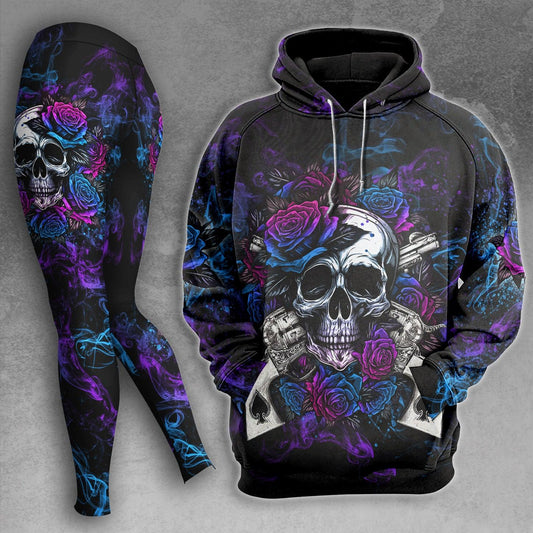 Gun Rose Purple Skull Bones Combo Hoodie and Leggings - Wonder Skull