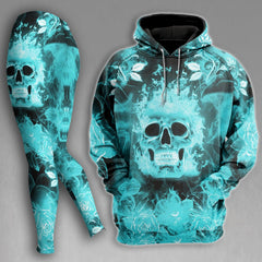 Flower Smoke Skull Cyan Combo Hoodie and Leggings - Wonder Skull