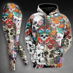 Vintage Rose Skull Pattern Combo Hoodie and Leggings - Wonder Skull