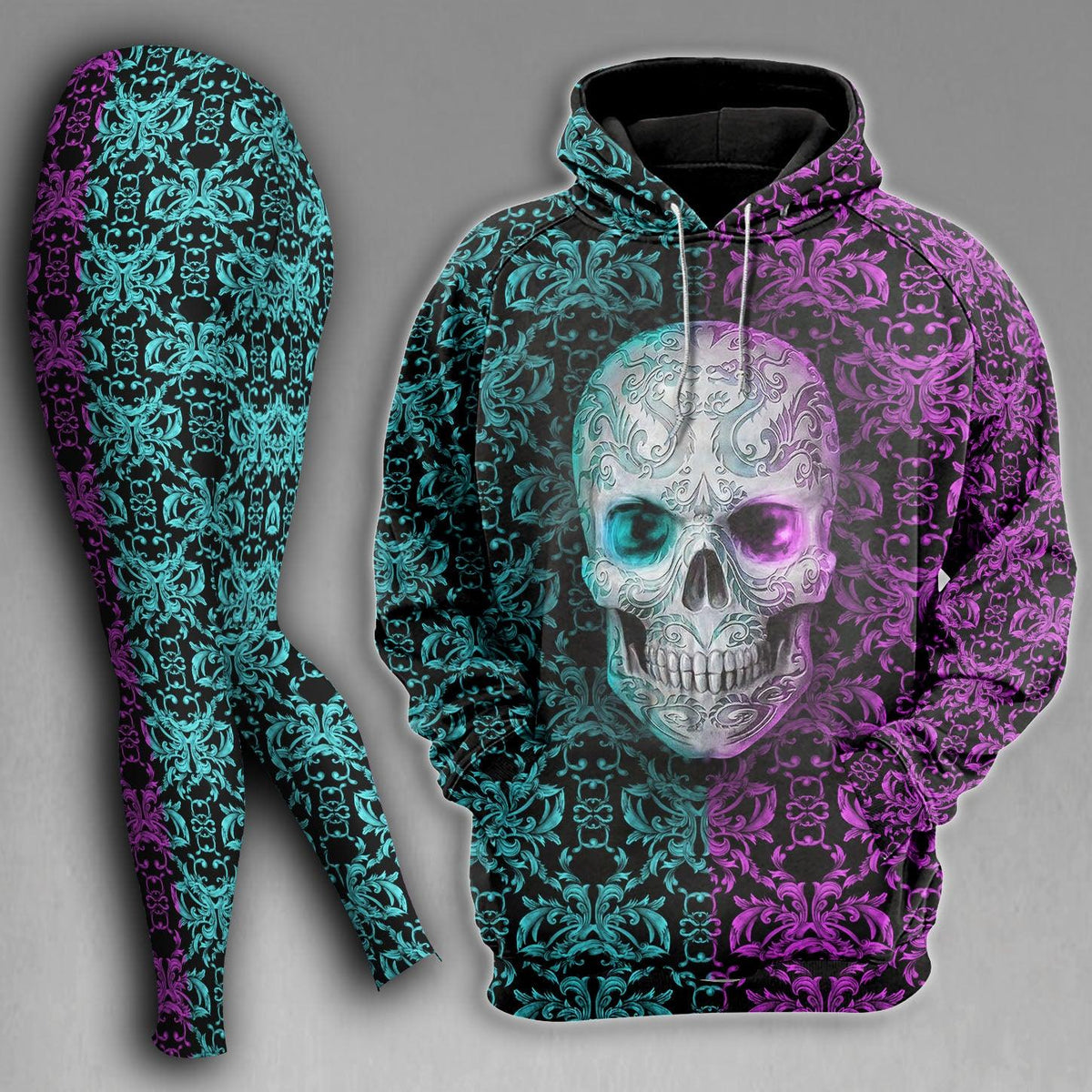 Skull Sugar Pattern Gothic Combo Hoodie and Leggings - Wonder Skull