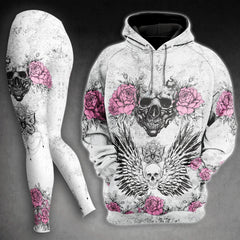 Vintage Rose Skull Pink Combo Hoodie and Leggings - Wonder Skull