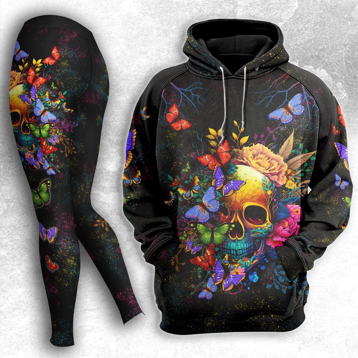 Lighning Skull Rose Butterfly Colorful Combo Hoodie and Leggings - Wonder Skull