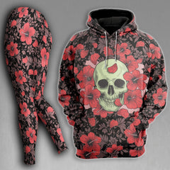 Skull Flower Pattern Gothic Combo Hoodie and Leggings - Wonder Skull