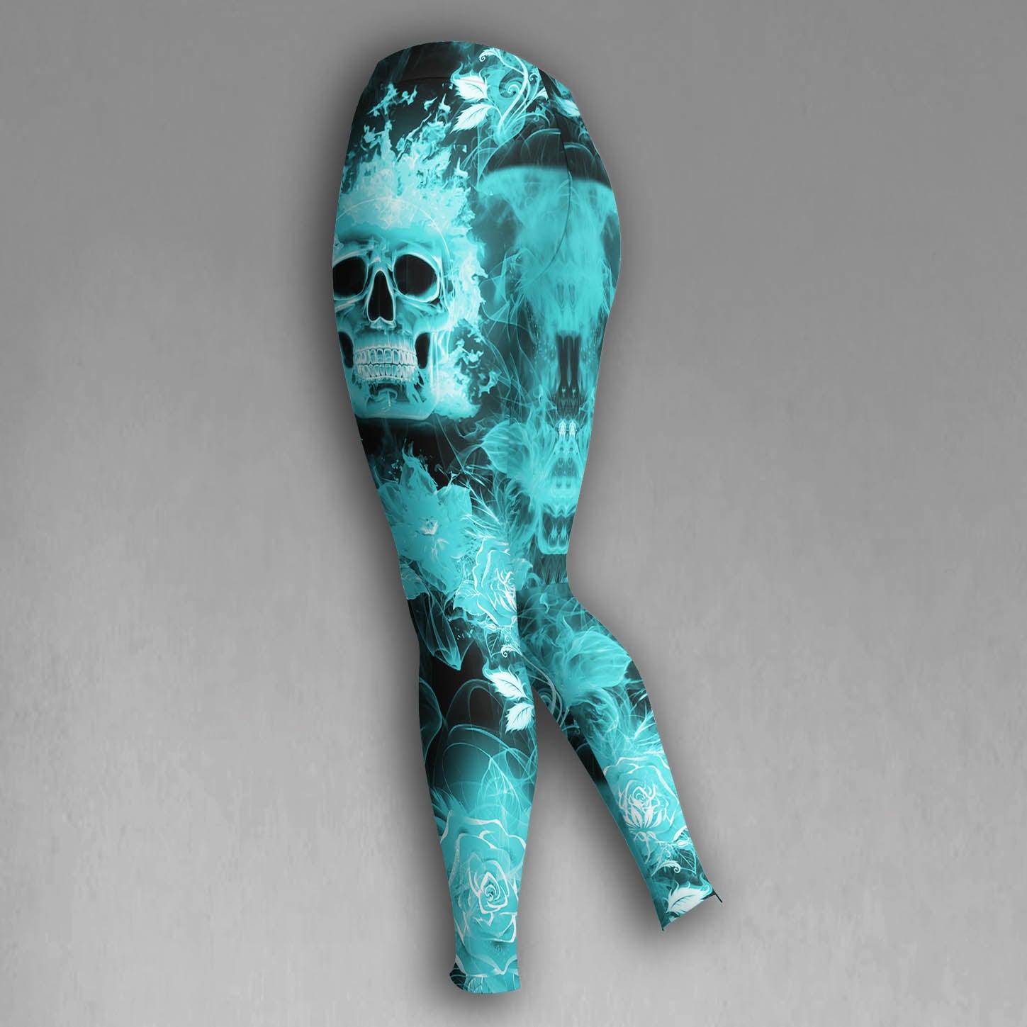 Flower Smoke Skull Cyan Combo Hoodie and Leggings - Wonder Skull
