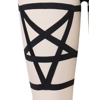 Pentagram Gothic Garter Belt Body Harness, Sexy Wedding Rave Bondage Stocking For Women - Wonder Skull