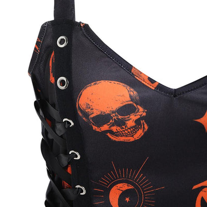 Halloween Gothic Black Dress, Gorgeous Skull Pumpkin Sleeveless Vestido For Women - Wonder Skull