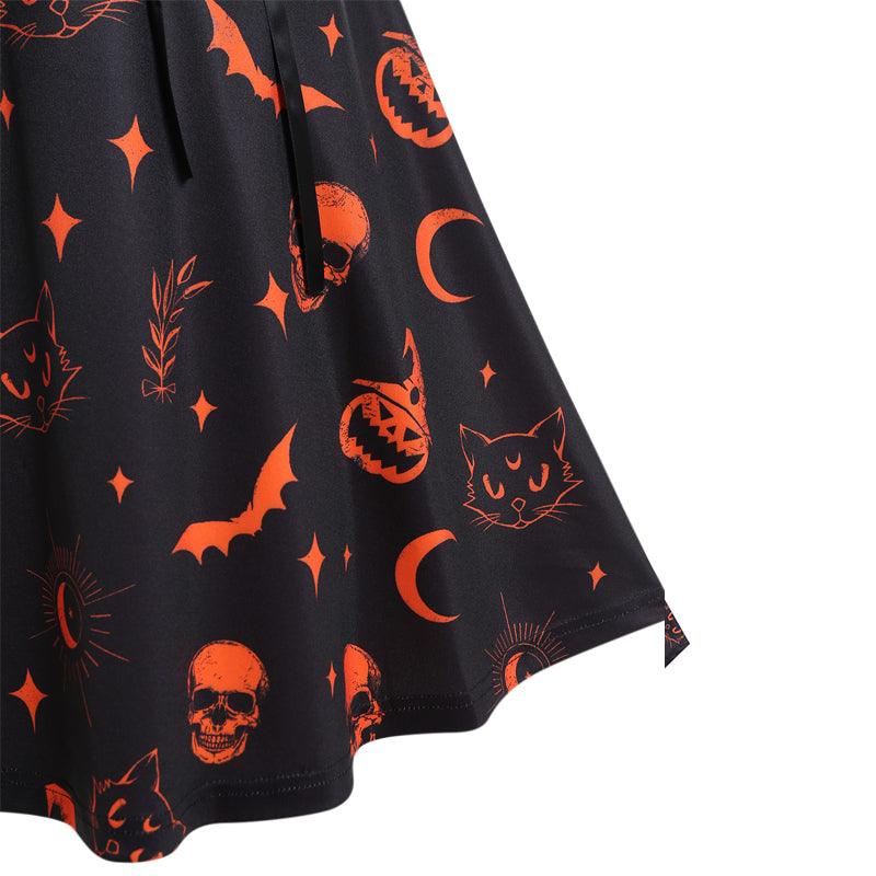 Halloween Gothic Black Dress, Gorgeous Skull Pumpkin Sleeveless Vestido For Women - Wonder Skull