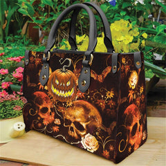 Halloween Pumpkin Art Work PU Handbag, Hottest Treat Or Trick Shopping Bag - Wonder Skull