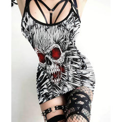 Hallucinato Skull Printed Body Dress, Naughty Sleeveless Minidress For Women-Wonder Skull