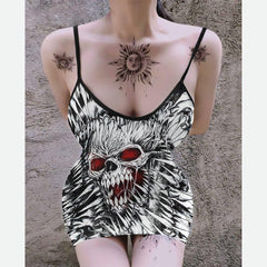 Hallucinato Skull Printed Body Dress, Naughty Sleeveless Minidress For Women-Wonder Skull