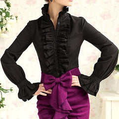 Fashion Victorian Tops Ruffles Long Sleeve, Elegant Shirt For Women - Wonder Skull