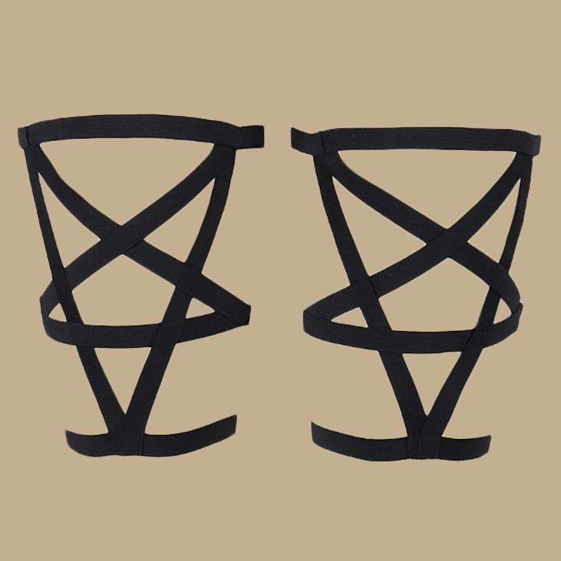 Pentagram Gothic Garter Belt Body Harness, Sexy Wedding Rave Bondage Stocking For Women - Wonder Skull