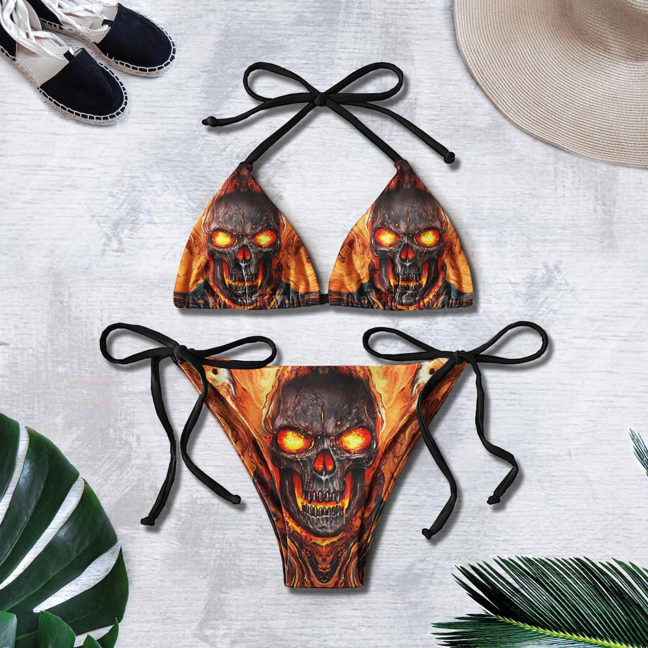 Hot Skull Gothic All Over Print Micro Triangle Bikini Swimsuit - Wonder Skull