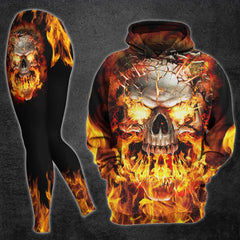 Hot Heaven Fire Skull Combo Hoodie and Leggings For Women - Wonder Skull