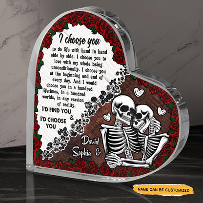 I Choose You - Customized Skull Couple Crystal Heart Anniversary Gifts - Wonder Skull