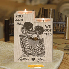 Kiss You - Customized Heart Wood Candle Holder Gifts - Wonder Skull