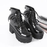 Goth Ankle Boots, Patent Leather High Heels Shoes For Women - Wonder Skull