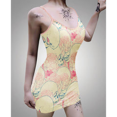 LemonChiffon Skull Printed Body Dress, Naughty Sleeveless Minidress For Women - Wonder Skull