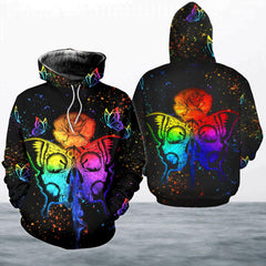 Flower Colorful Butterfly Skull Gothic Artwork Combo Hoodie and Leggings - Wonder Skull