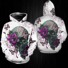 Flower Purple Butterfly Skull Gothic Artwork Combo Hoodie and Leggings - Wonder Skull