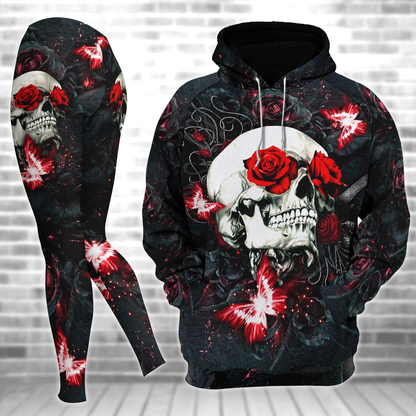 Skull Gothic Rose Artwork Combo Hoodie and Leggings - Wonder Skull