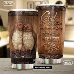 God Blessd - Couple Owls Romantic Personalized Tumbler - Wonder Skull